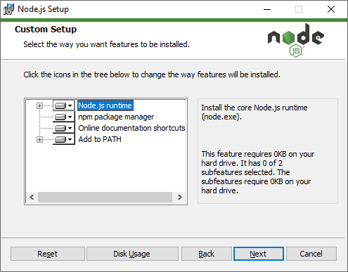 The Node Windows installer